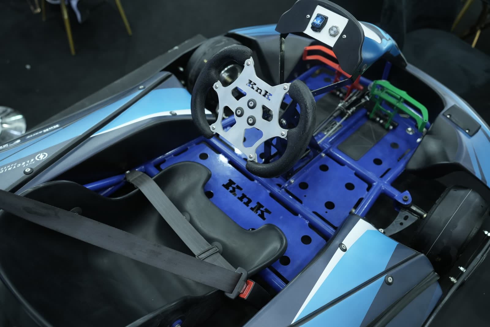 Go-kart cockpit and steering wheel detail